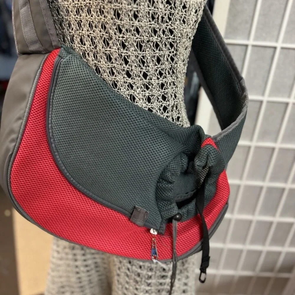 Dog Bag,Shoulder bag for carrying pet,Red-Gray,Medium,Zipper.!